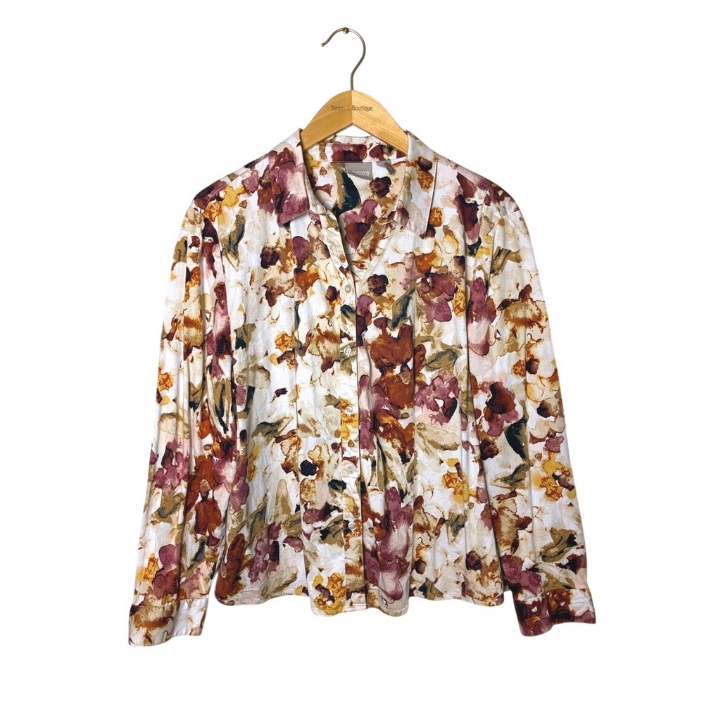 CHICO'S Size 3 US XL Artsy Stretch Cotton Easy Care Button Up Top
